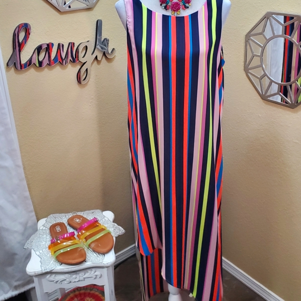 Project Runway Neon Striped Maxi Dress sz L